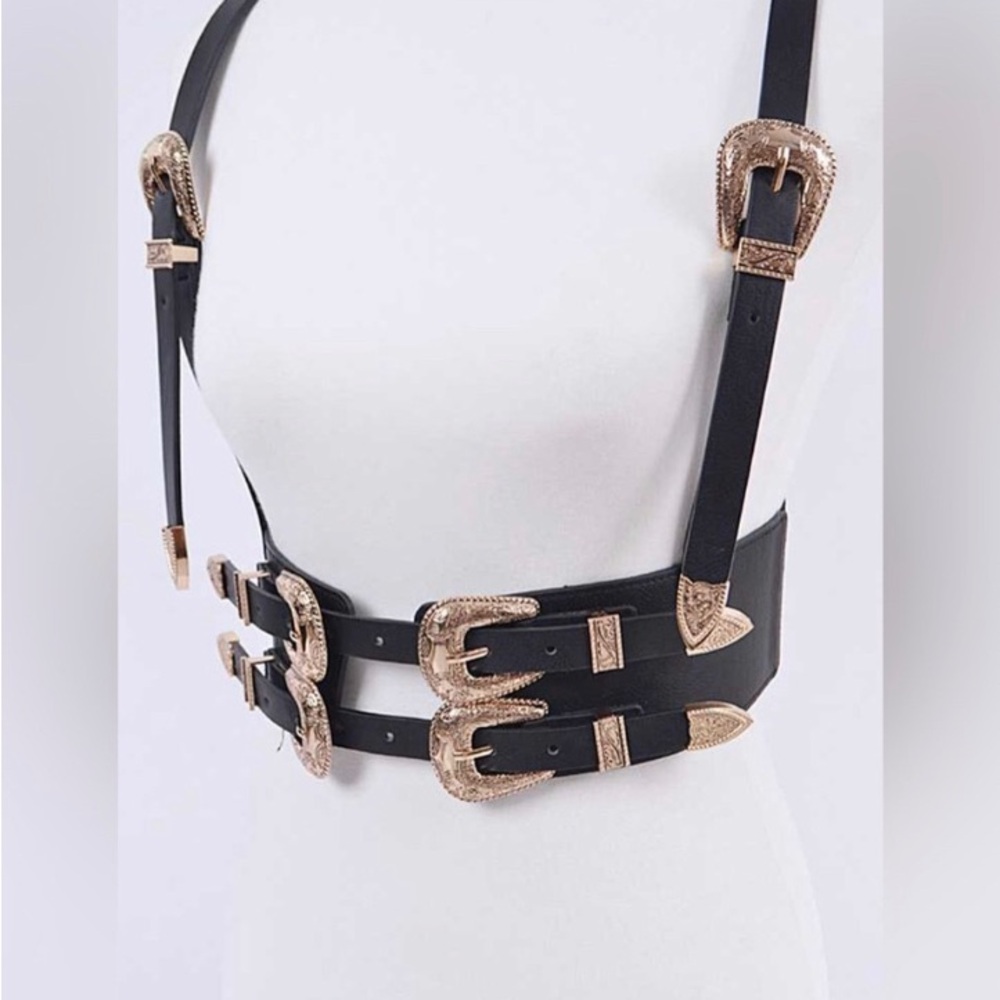 Western Stallion Faux Leather Corset Harness Belt - Picture 2 of 4